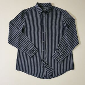 George Men's Black Stripe Long Sleeve Button-Down Dress Shirt